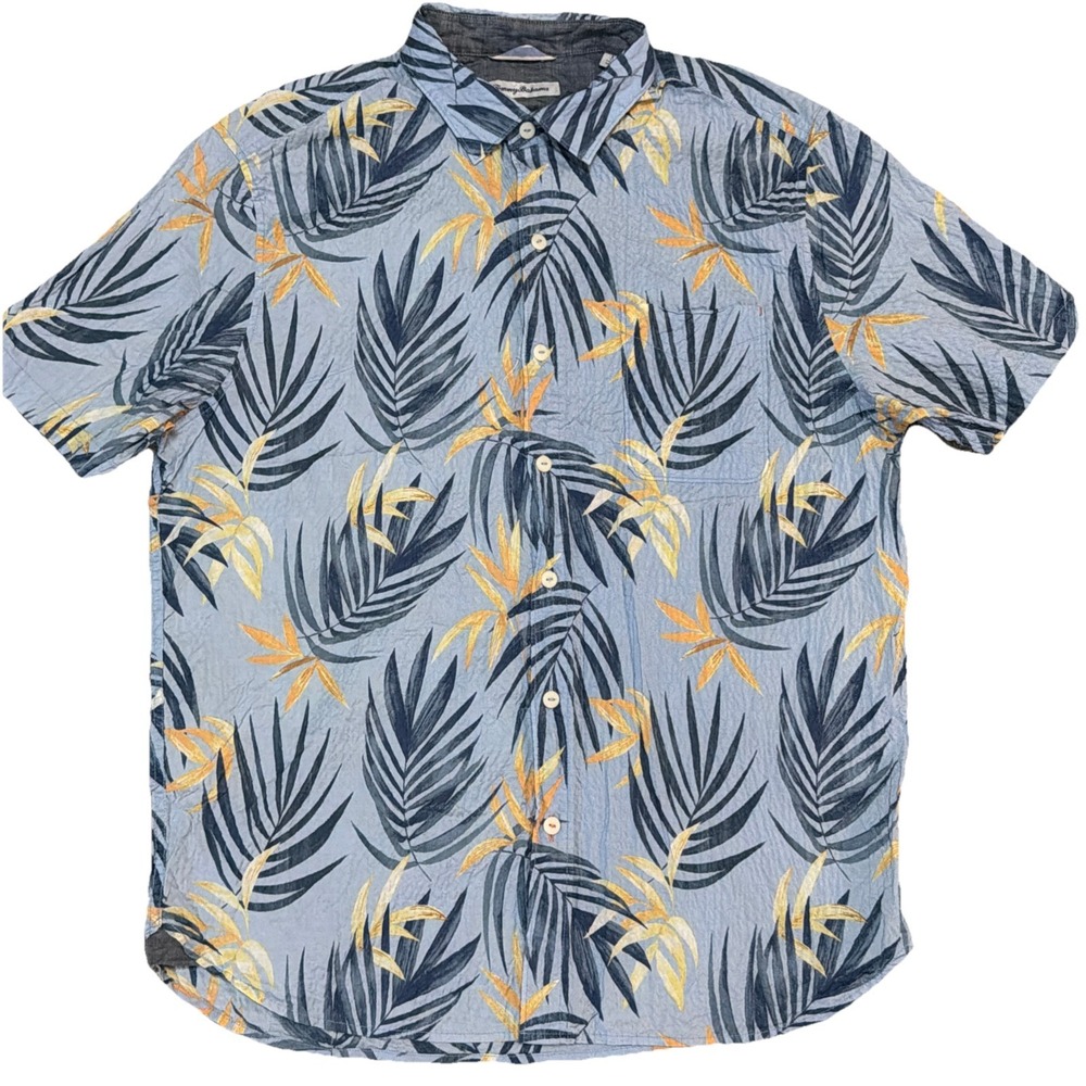 Tommy Bahama Fiesta Fronds  Camp Hawaiian Shirt Mens‎ L Cotton Blend Button Up